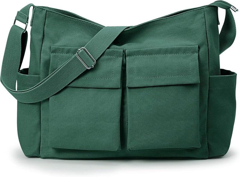 KALIDI FANCY FOREST KALIDI Canvas Tote Bag Messenger Bag, Large Crossbody Bag for Women or Men, Casual Canvas Shoulder Bag for College Work Daily - Image 1